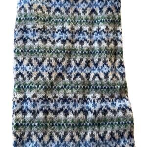 American Eagle Fair Isle Knit Wool Blend Scarf 6x74 Blue Green Gray Double Layer